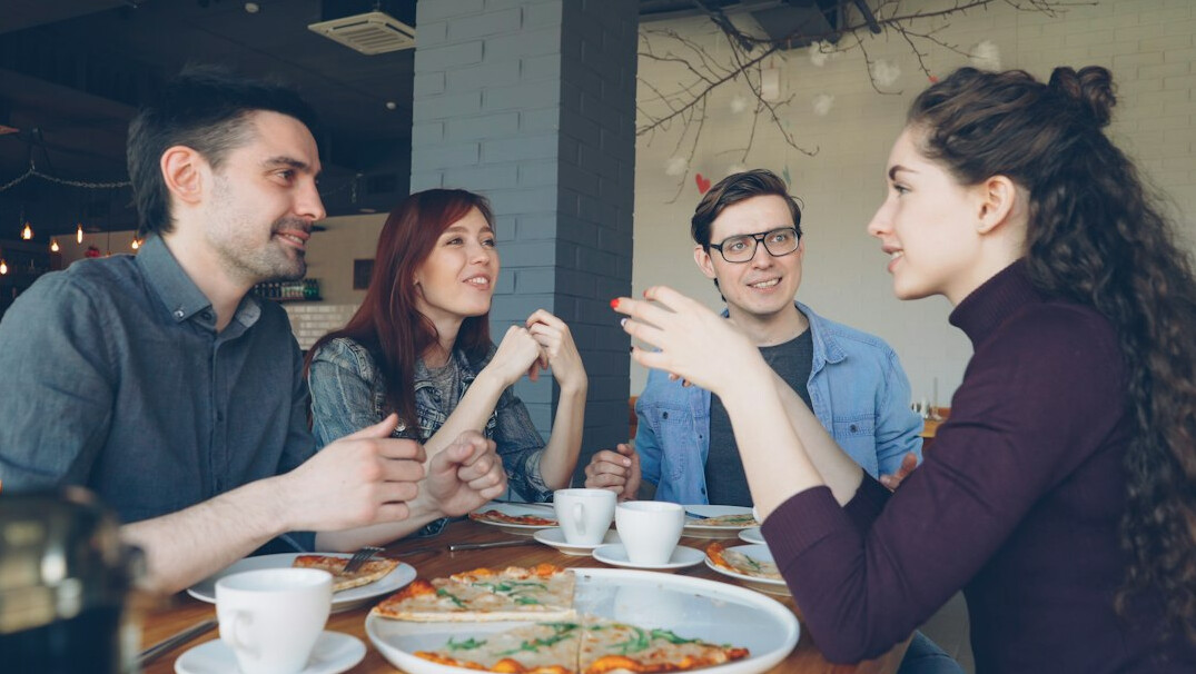 group discussion in cafe
