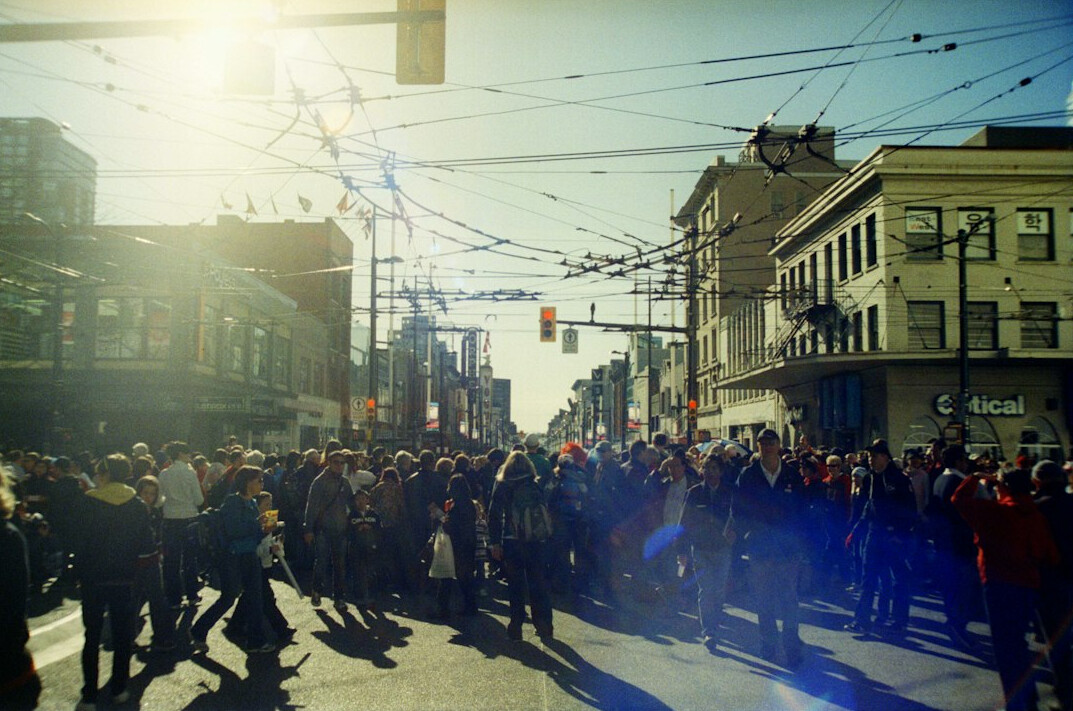 fearful crowd in street