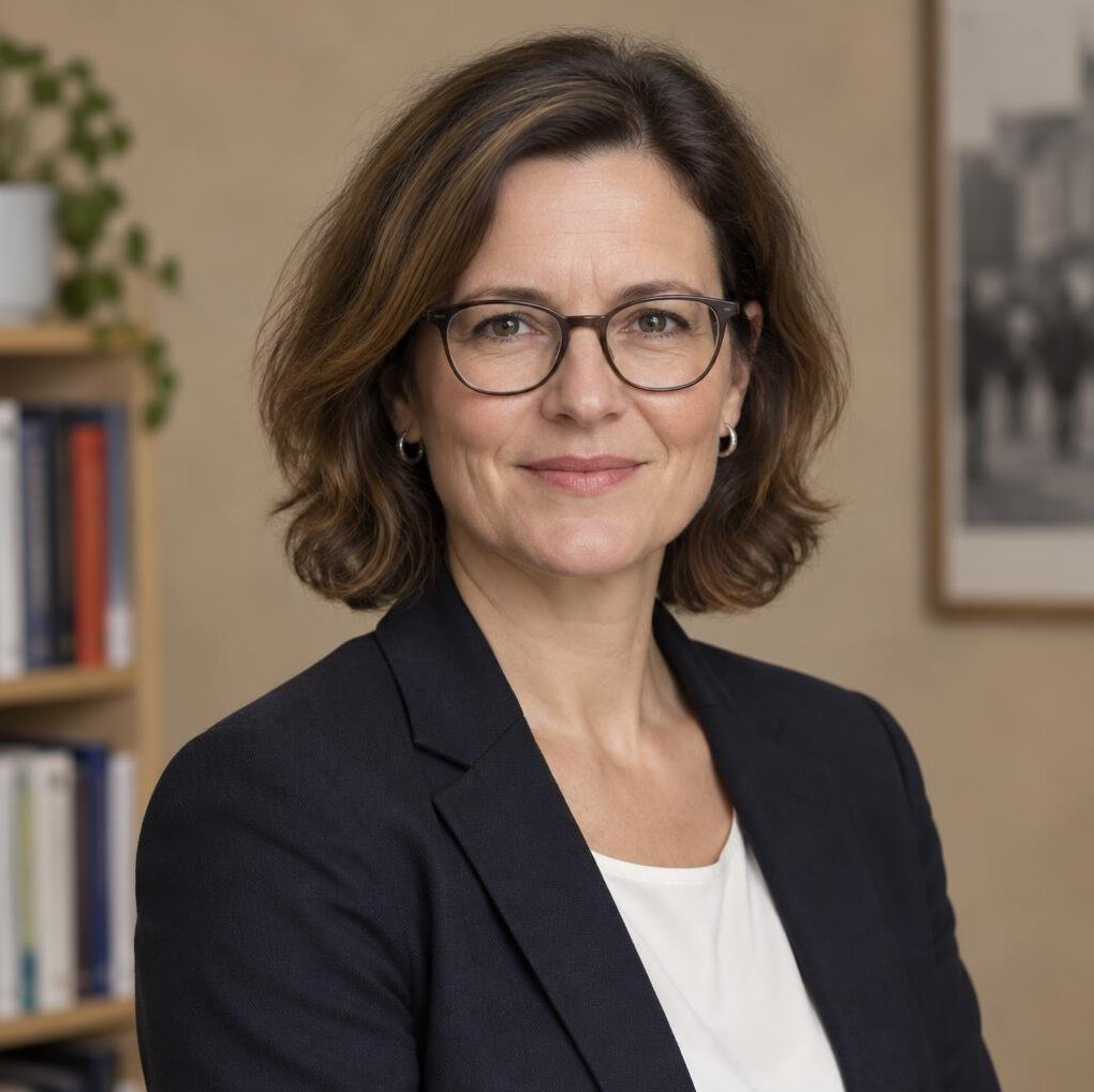 Studio portrait of a 45 year old German female researcher in professional attire